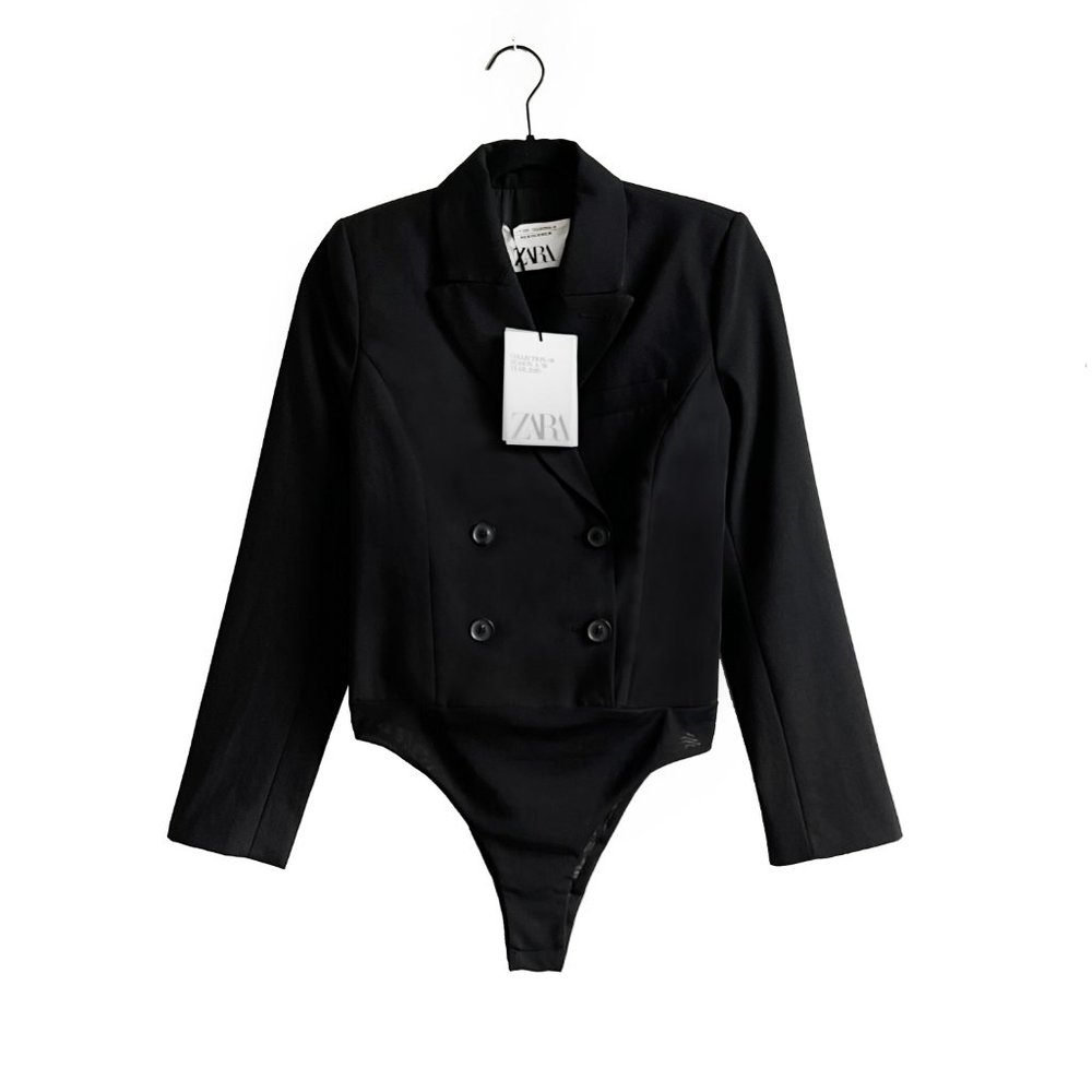 Zara black fitted long sleeve blazer bodysuit top Special Edition